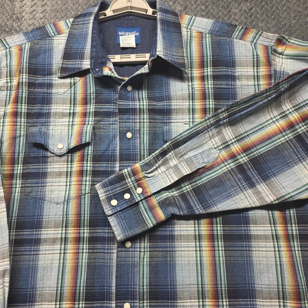 Wrangler Western Shirts Men's XXL Brush Popper Snap Heavy‎ Cotton Plaid Shirt